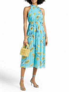NWT DVF Diane von Furstenberg Poppy Floral Turquoise Chiffon Midi Dress